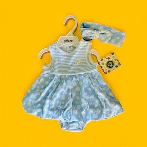 Little Me Baby Girls' Popover Bodysuit Dress and Matching Headband. 3 Mos. NWT